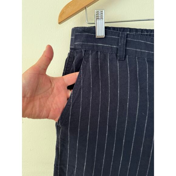 Uniqlo Navy/White Pin Stripe Cotton/Linen HighRise Tapered Office Pant/Trouser-M - Picture 5 of 7